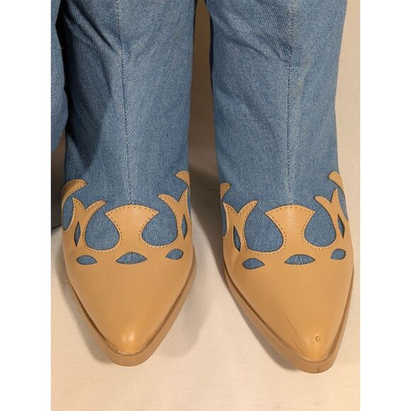 Fashion Nova Women's 5.5 Thigh High Blue Jean Boots Faux Leather Over The Knee - Picture 6 of 8